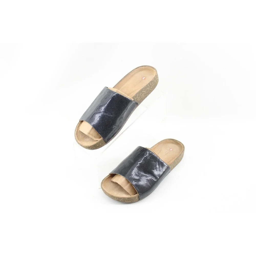 Unstructured by Clarks Womens Rosilla Hollis Slide Sandals Size 7 US Black Snake